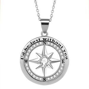 SUMEROR Compass Birthstone Necklace Sterling Silver I’d Be Lost Without You